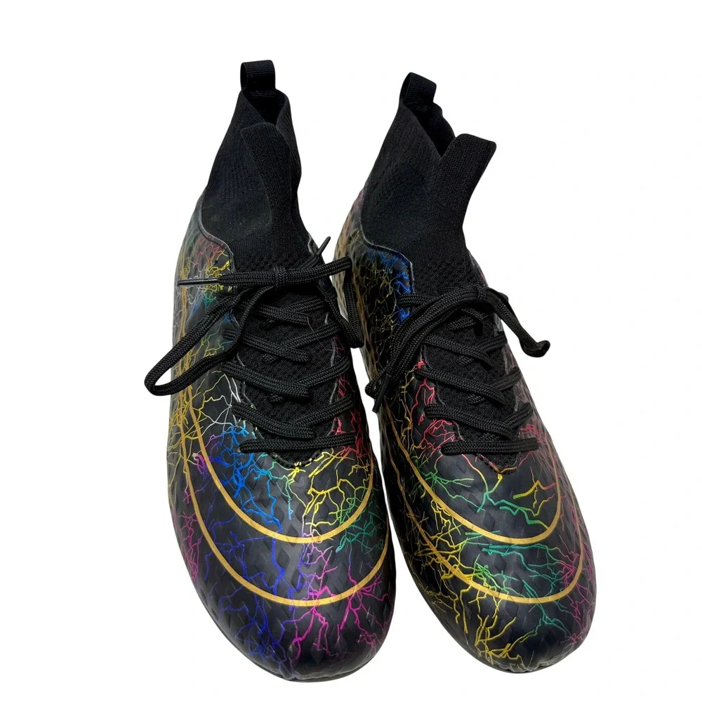 Mens High Top Soccer Cleats Black Multi Color Lightning Graphic Men's 7 1/2